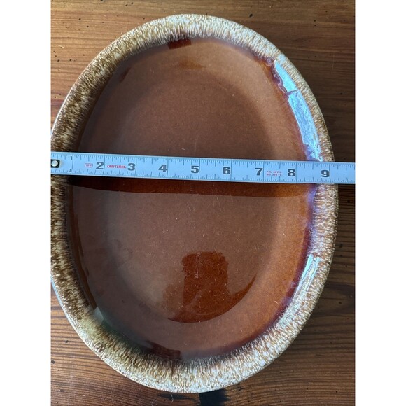 VTG Hull Pottery Oval 12" X 9.25” Platter Brown Drip Glaze Oven Proof - Picture 7 of 8